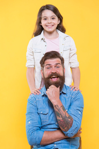 Fathers day to you dad. Happy family celebrate fathers day. Little daughter and father. Small child and bearded man. International fathers day - Fotografie, Obrázek