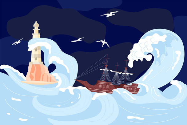 Lighthouse and Sailboat - Vector, Image