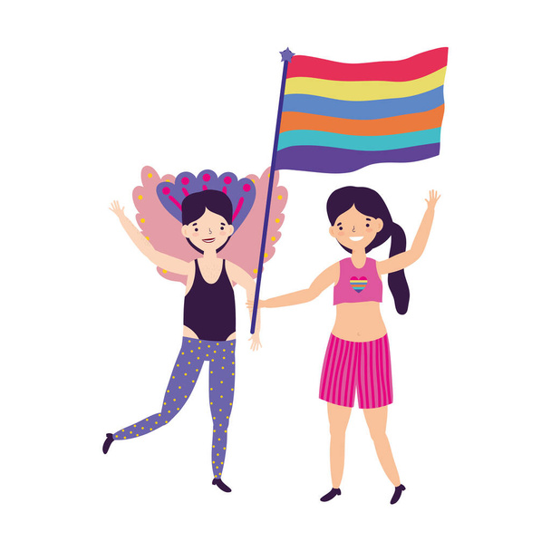 orgullo desfile lgbt la comunidad, la gente celebración reunión con arco iris
 - Vector, imagen