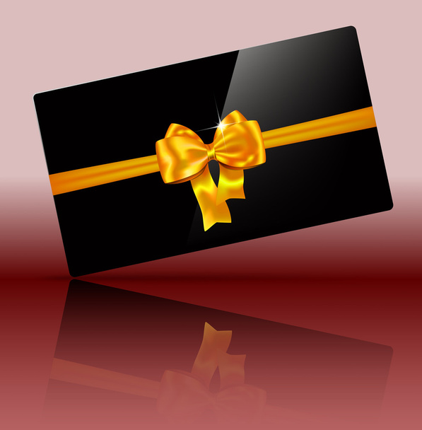 Luxury greeting card with golden bow on glossy black - Vector, Image