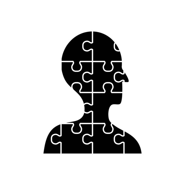concept de santé mentale, icône de forme de puzzle en personne, style silhouette - Vecteur, image