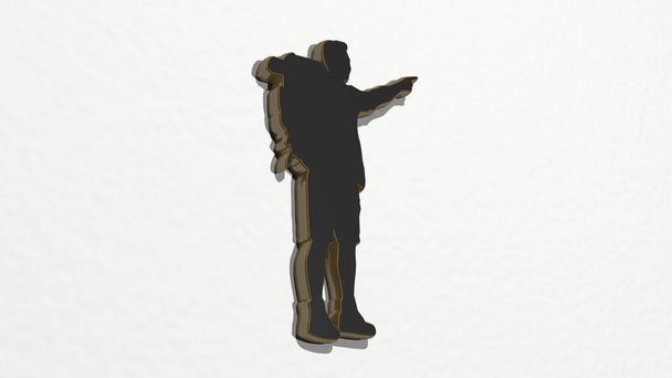 ATHLETIC SPORT ACTIVITY створена 3D ілюстрацією блискучої металевої скульптури на стіні зі світлим фоном. спортсмен і активний
 - Фото, зображення
