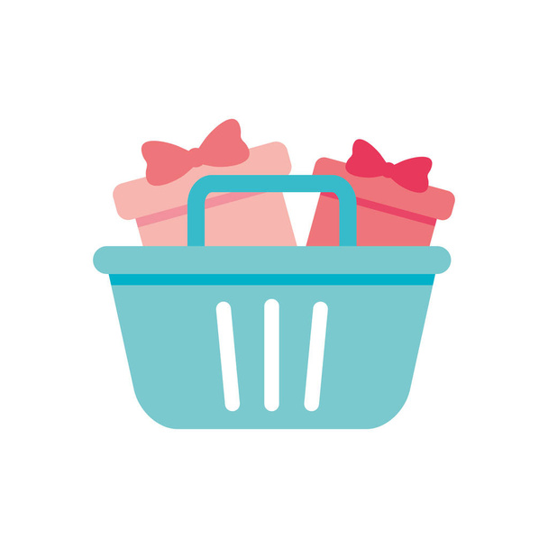 shopping bag with gift boxes, flat style - Vector, Image
