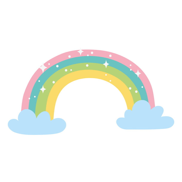 радужные облака яркое украшение иконка мультфильма изолированный дизайн - Вектор,изображение
