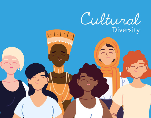 Mujeres dibujos animados de diversidad cultural vector de diseño
 - Vector, imagen