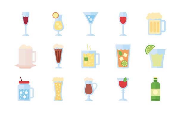 bundle of drinks collection set icons - Vector, Image