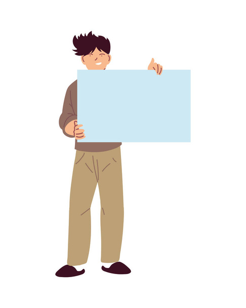 Homem desenho animado segurando banner design de vetor de placa
 - Vetor, Imagem