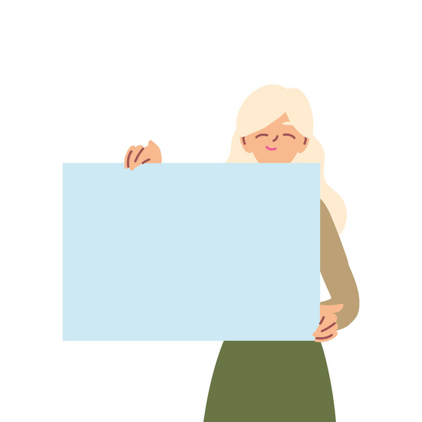 vrouw cartoon holding banner board vector ontwerp - Vector, afbeelding