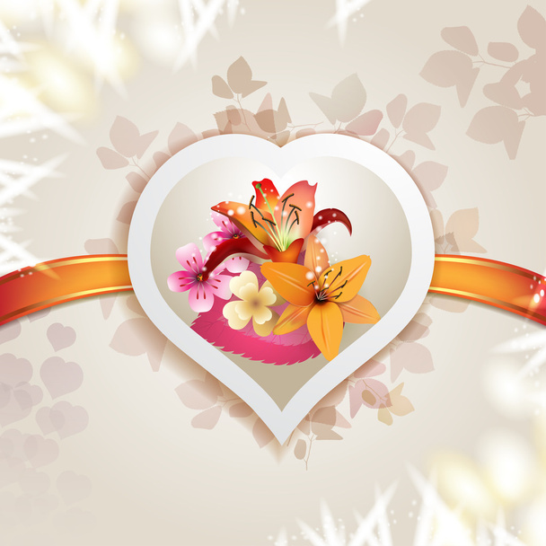 Valentine's day card with hearts and lilies - Vector, Image