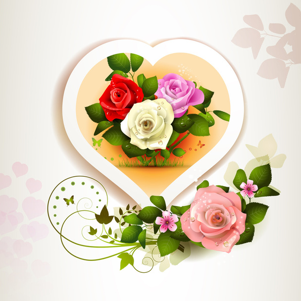 Valentine's day card with hearts and roses - Vector, imagen