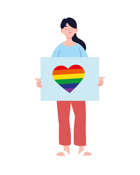 donna cartone animato con cuore lgbti su banner design vettoriale - Vettoriali, immagini