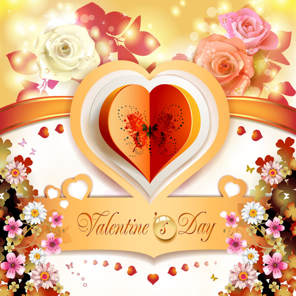 Heart with butterfly and roses for Valentine's - Vector, Image