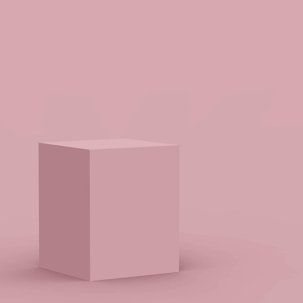 3Dバイオレットのムーブキューブとボックスの表彰台最小シーンスタジオの背景。概要3D形状オブジェクトイラストレンダリング。ナチュラルカラートーン. - 写真・画像