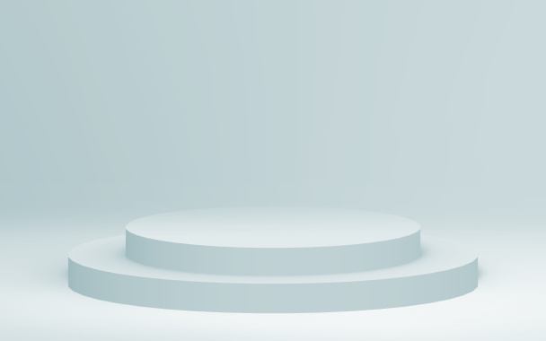 3Dグレーの白い明るいシリンダーの表彰台最小限のスタジオの背景。概要3D形状オブジェクトイラストレンダリング. - 写真・画像