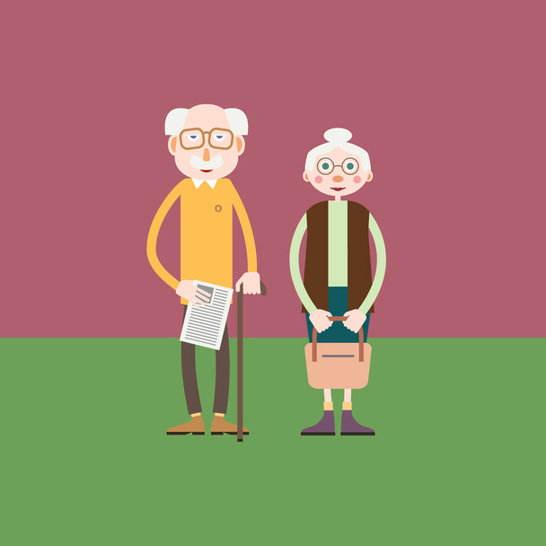 Iäkäs pari isoisä ja isoäiti tai vain vanha mies ja vanha nainen seisovat yhdessä - Vektori, kuva