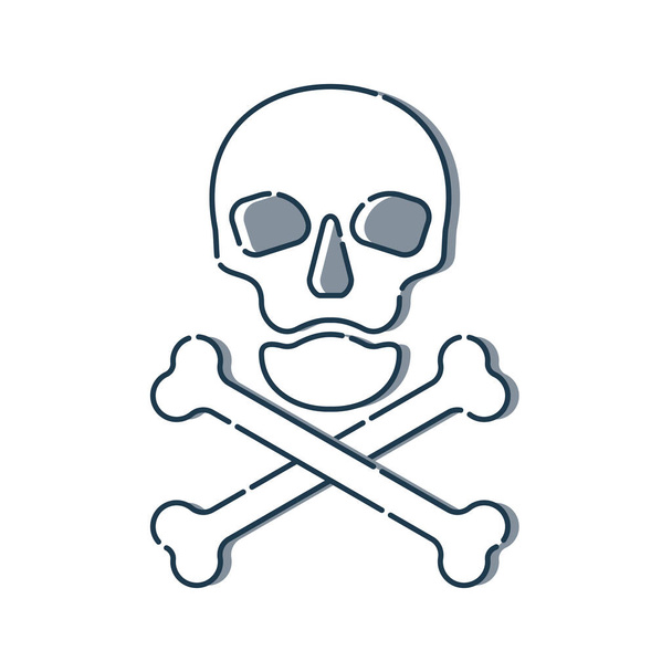 Human skull in full face and crossbones. Isolated illustration in flat style on white background. Poison sign and symbol for design. An image of danger to humans. Icon of hazard to life - Vector, Image