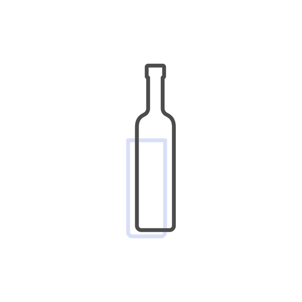 Votka şişesinin basit şekli. Bir şişenin dış hatları, ikinci içki. Taslak sembol viski koyu renk. Sıvı griyi imzala. Beyaz arkaplanda izole edilmiş düz çizim - Vektör, Görsel