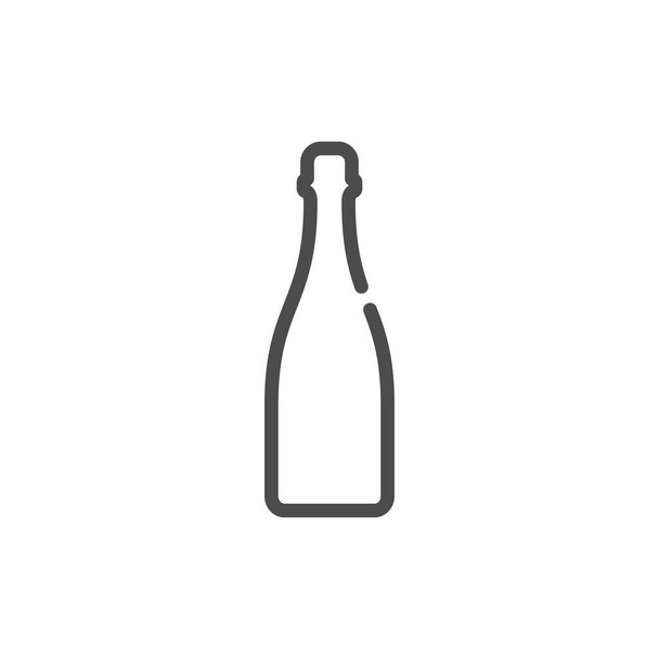 Bottiglia di shampagne in stile piatto su sfondo bianco. Design semplice del modello. Design dell'icona della bevanda. Oggetto contorno illustrazione isolato. Una riga simbolo di una bevanda alcolica. Prodotto di bevanda a forma singola - Vettoriali, immagini