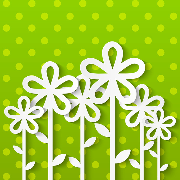 Paper flowers on green background - Vector, Image