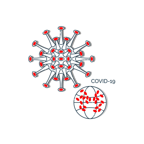 Flat illustration with virus infection coronavirus covid-19 for medical design. Influenza pandemic around world. Global contamination alert. Pneumonia disease illness. Isolated symbol - Vektor, obrázek