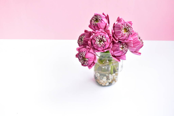 Концепція миру та медитації, Рожева лотосова скляна ваза, квітка, весна, дитяча пам'ять, прикраса, простір для копіювання, білий та пастельний рожевий задній шар, квітка, весна, Будда лотос, пастельний рожевий лотос
 - Фото, зображення
