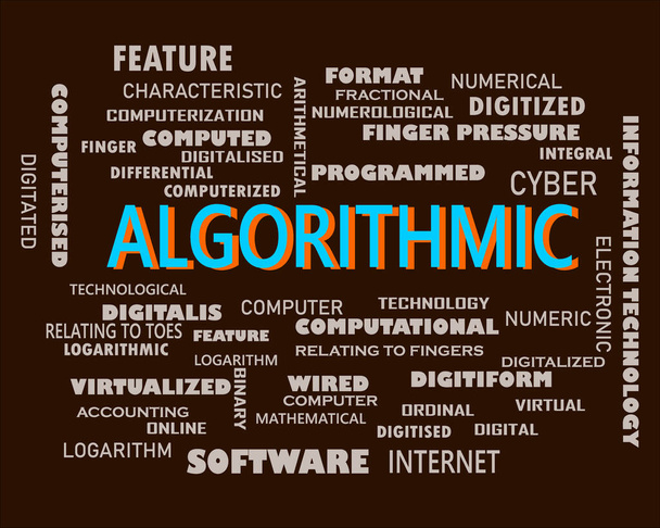 Palabra algorítmica presentada con terminología relacionada con múltiples tecnologías en resumen de nube de texto colorido
. - Vector, Imagen