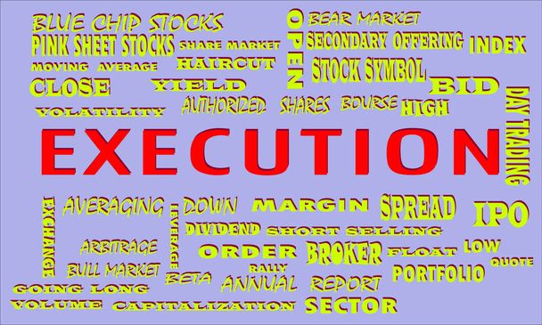 Execution word representing with similar terminology on text cloud abstract at educational background. - Vector, Image