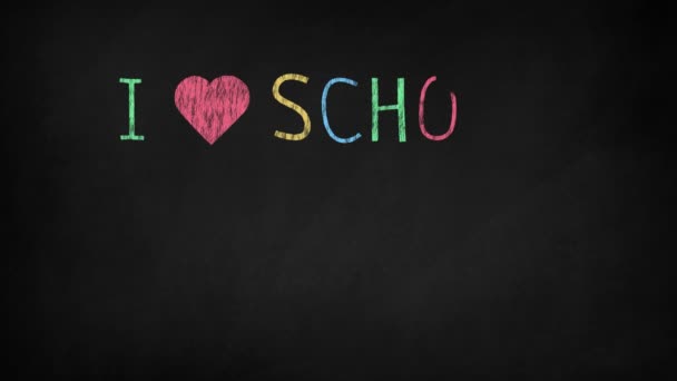 "I love school "text written on chalkboard and cartoon animation of a character - Кадры, видео