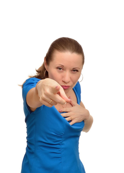 Angry woman shows forefinger - Foto, Bild