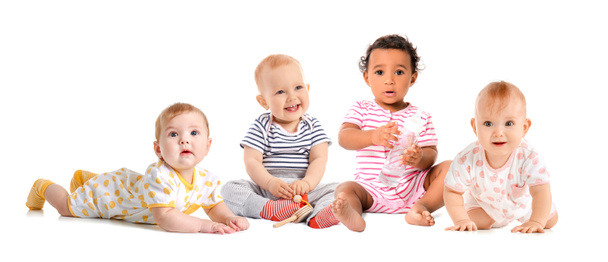 Bebés bonitos no fundo branco
 - Foto, Imagem