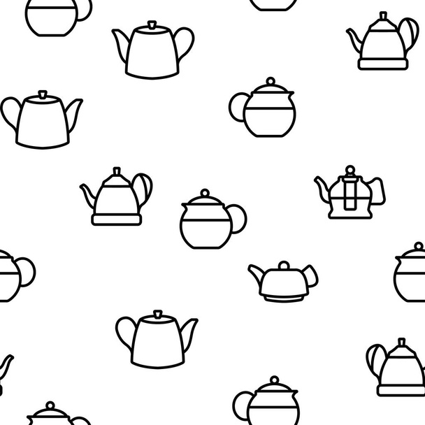Teapot Kitchen Utensil Vector Seamless Pattern Thin Line Illustration - Vector, Image