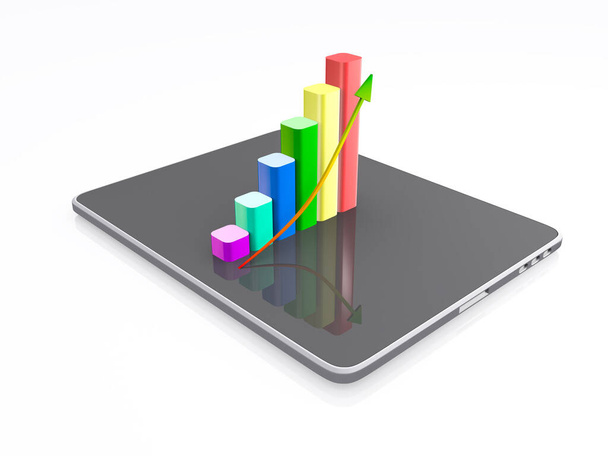 Ilustración 3D del gráfico de negocios en un dispositivo de tableta - Foto, imagen