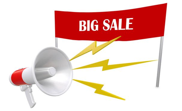 3d Illustration of Big sale quote with megaphone announcement - Photo, Image