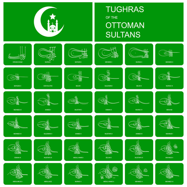 ikony wektorowe ustawione z Tughrasem podpisy osmańskich sułtanów - Wektor, obraz