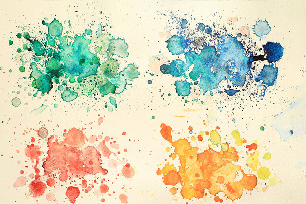 colorful bright abstract watercolor splashes painted background - Photo, image
