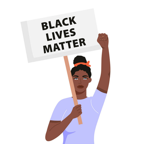 La vida de los negros es importante ilustración conceptual. Mujer con pancarta y protestando por los derechos humanos de los negros. Luchando por la igualdad. Vector
. - Vector, Imagen