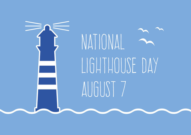 Вектор Дня Национального Маяка. Синий вектор значка маяка. Морской маяк на синем фоне. Плакат Дня маяка, 7 августа. Важный день - Вектор,изображение