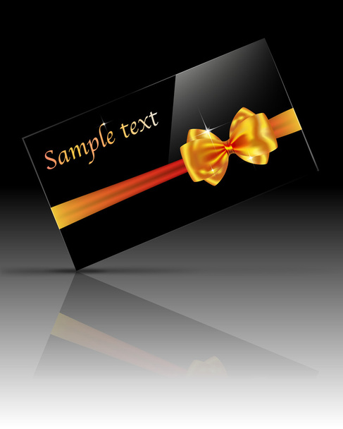 Glossy gift card with golden bow and ribbon - Vector, afbeelding