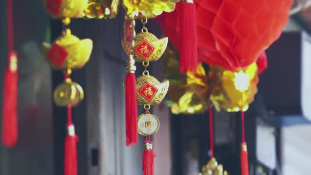 Kínai újév dekorációk az áldás karakter Fu jelentése szerencse vagy sok szerencsét - Felvétel, videó