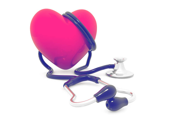 心臓と聴診器。 3Dレンダリング - 写真・画像