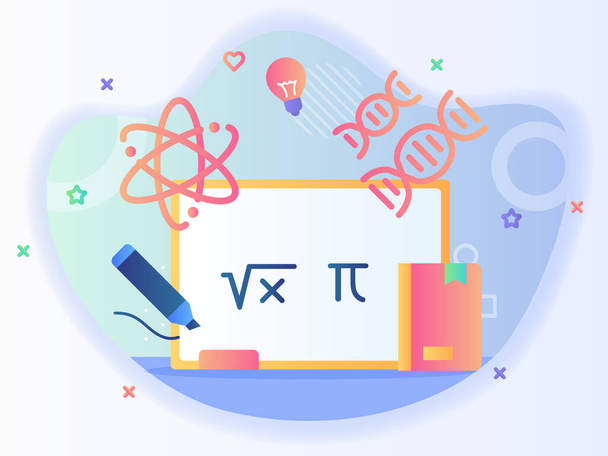 Formula írása fehér tábla háttér a tudomány ikon készlet atom DNS genom lapos stílusú vektor design. - Vektor, kép