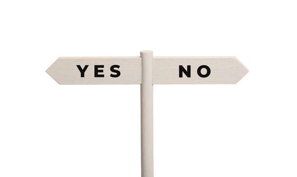 Yes or No concept. Wooden sign post with text isolated on white background - Foto, afbeelding