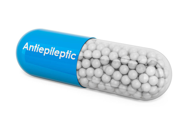 Farmaco antiepilettico, capsula con antiepilettico. rendering 3D isolato su sfondo bianco - Foto, immagini