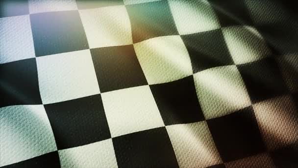 4k Checkered Race Flaga jedwabna tkanina trzepotanie Sprawdź flagi wyścigowe, tkanina machająca. - Materiał filmowy, wideo