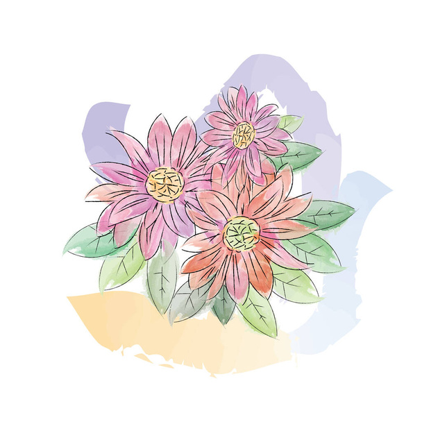Designillustration der Blumenmalerei mit Aquarellen - Vektor, Bild
