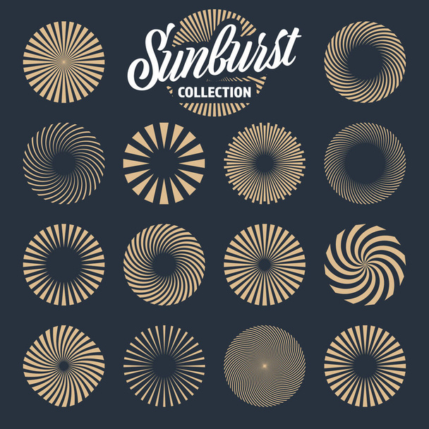 Vintage sunburst collection. Bursting sun rays. Fireworks. Radial sunset beams. Vector illustration. - Vector, Image