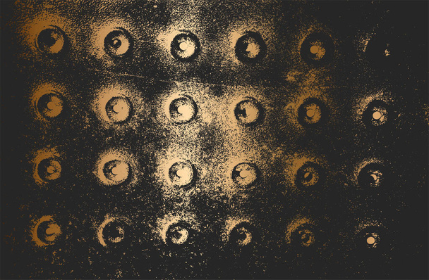 金色の錆びた皮をむいた金属の悲痛なオーバーレイテクスチャ。グランジの背景。抽象的なハーフトーンベクトル図 - ベクター画像