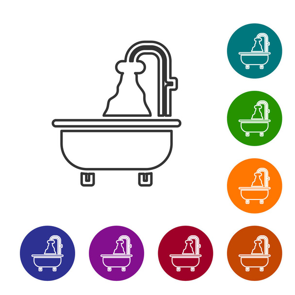 Black line Bathtub icon isolated on white background. Set icons in color circle buttons. Vector. - Vector, Image