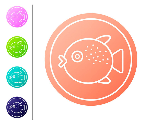 Coral Pez globo en un icono de placa aislado sobre fondo blanco. Fugu pescado pez globo japonés. Establecer iconos de color. Vector
.. - Vector, Imagen