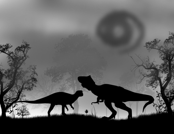 Dinozaury sylwetki w lesie - Wektor, obraz